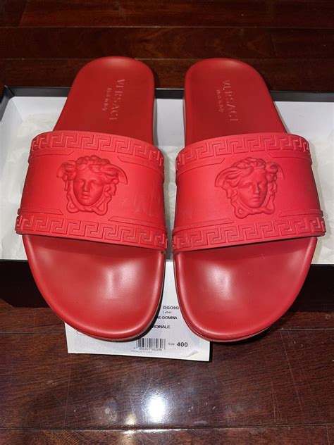 red versace medusa slides|Versace baroque medusa slide.